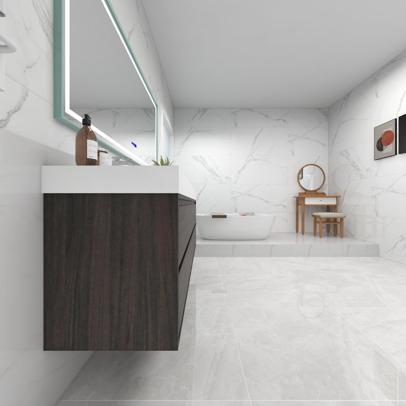 84'' Double Bathroom Vanity with Acrylic Top, Gray Oak