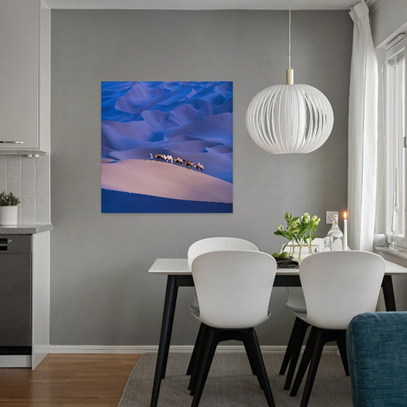 " Blue Desert Caravan Peaceful Serene Tranquil Horse Animal Landscape Wall Art Print " Print, H 32 po x l 32 po