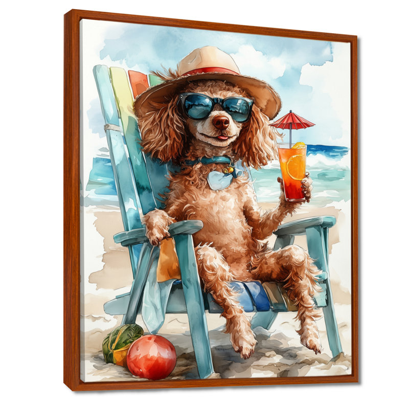 Caniche brun sur la plage relaxant, Toile tendue, 32" H x 24" W