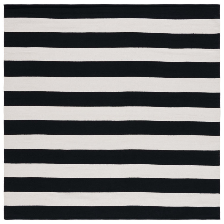 Brookvale Striped Hand-Woven Cotton Area Rug in Black/Ivory