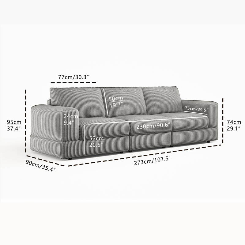 Edenburg Modern Corduroy Sofa, Modular Sectional Upholstered Couch with Soft Pillows Backrest and Deep Seat for Living Room