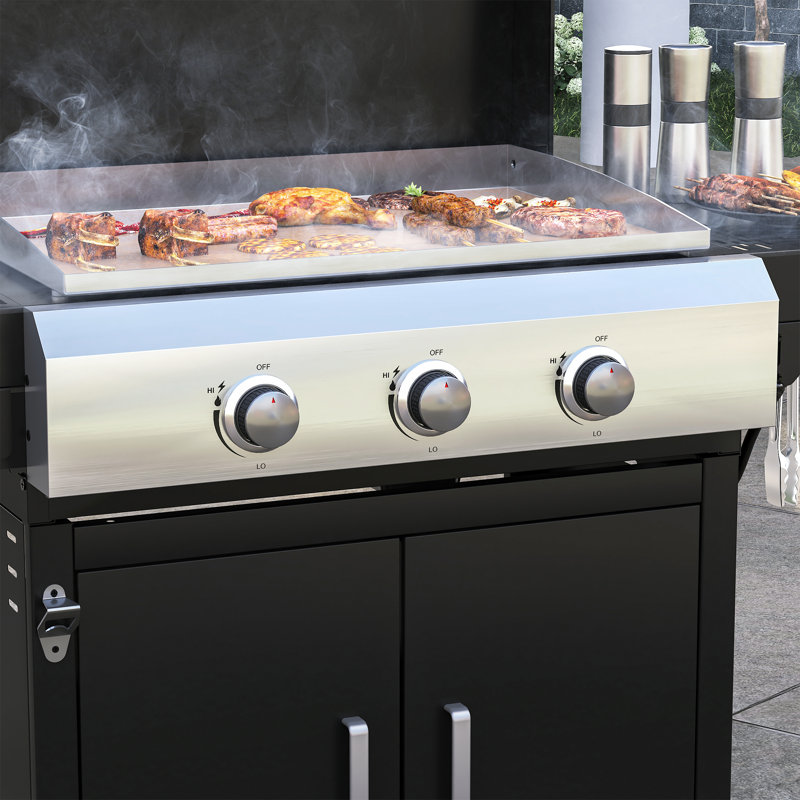 Barbecue au gaz et plaque chauffante avec tablettes latérales