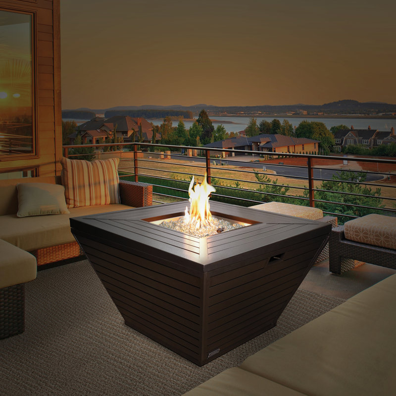Sunbeam Premium Aluminum Propane/Natural Gas Fire Pit Table, Glossy Brown