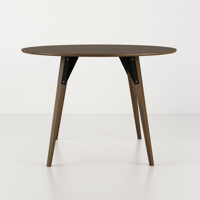 Clarke Round Metal Base Dining Table, 30" H x 46" L x 46" W, Walnut, Black/Walnut