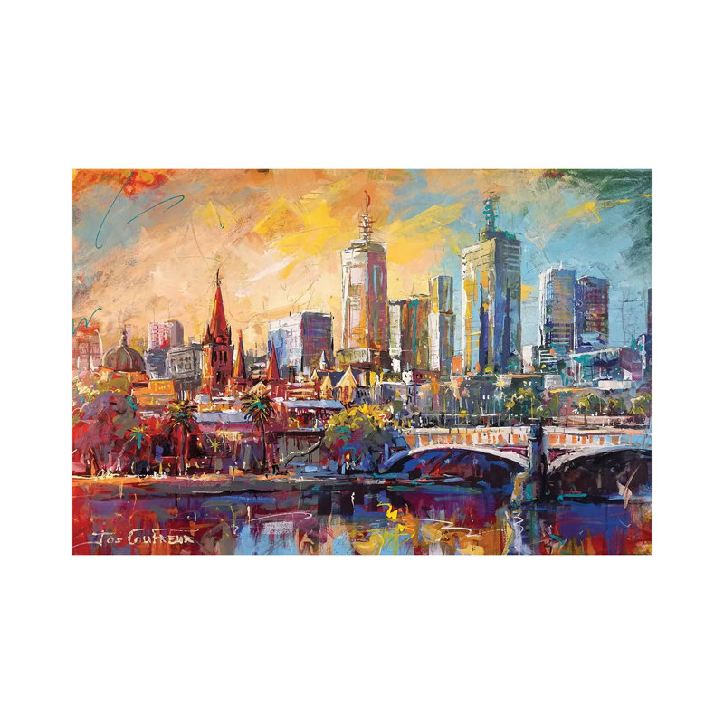 "Melbourne, Australie" par Jos Coufreur - peinture sur toile tendue, H 12 po x l 18 po x 1,5 po