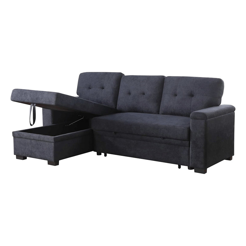 Canapé-lit modulaire réversible en tissu tissé avec méridienne de rangement, Gris foncé