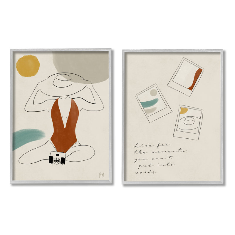 «Live for the Moments Polaroids Woman in Swimsuit» par Birch & Ink - ensemble de 2 impressions, H 30 po x l 24 po