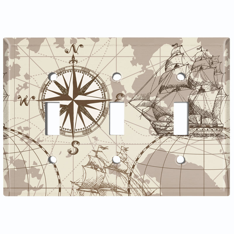 Plaque murale d'interrupteur à bascule World Sea Ship Globe Compass 1-Gang