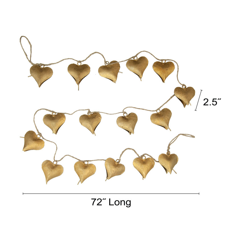 Metal Heart Shaped Bell Garland With Jute Cord