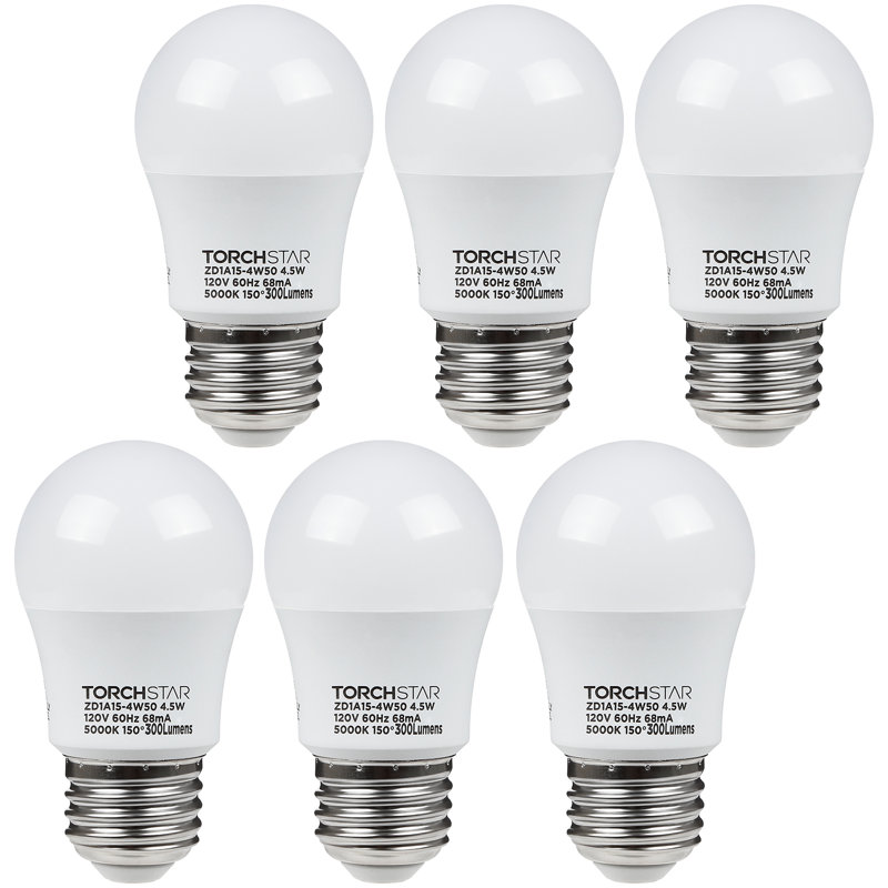 Ampoules de ventilateur de plafond à DEL A15, 4,5 W (équivalent à 40 W), lumière du jour 5000K, base moyenne E26