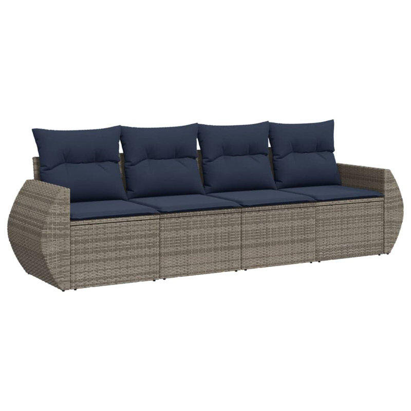 Ensemble de canapé de patio 5 pièces avec coussins en rotin de polyester, Coussin bleu marine / structure grise