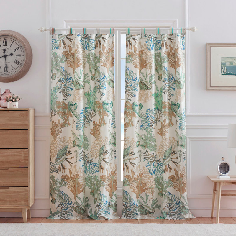 Jade Coastal Polyester Tab Top Light-Filtering Curtain Panels, 84-inch