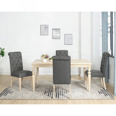 5-Piece Dining Set, Turned-Leg Dining Table With 4 Tufted Chairs
