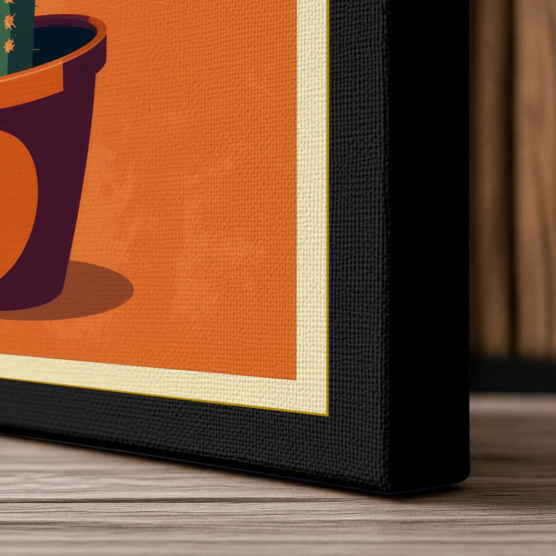 Saguaro in Terracotta Botanical 1 Piece Wrapped Canvas Wall Art, 18x12 - 45.7 x 30.5 cm, Black Border