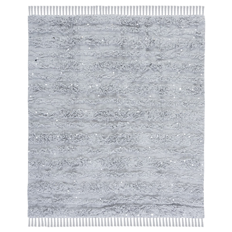 Light Grey Cotton Throw Blanket with Sequins