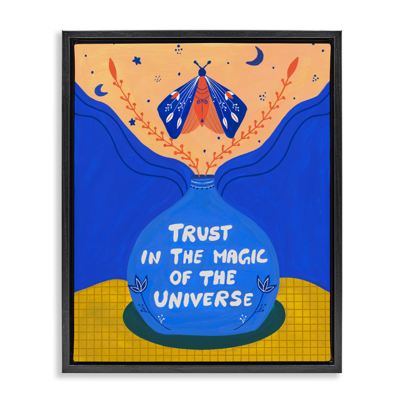 Cadre flottant Trust In Magic Of Universe, design par Nabeela Rumi, Cadre flottant noir de jais, H 21 po x l 17 po