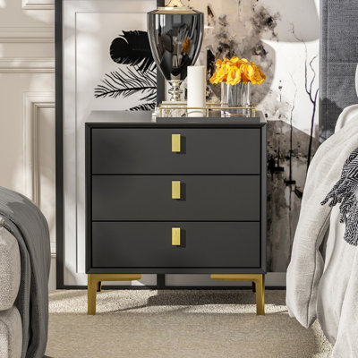 3-Drawer Modern Nightstand With Metal Legs by Hokku Designs
