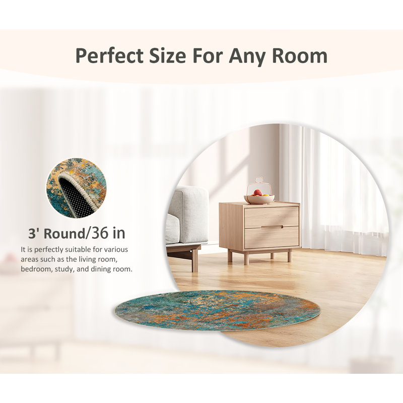 Modern Abstract Round Living Room Rug - Non-Slip Faux Wool, Washable & Stain-Resistant, Soft Fade-Free Design, Round 3'