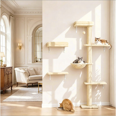 Ensemble de tablettes murales 3 en 1 avec poteau à griffer pour chatons d'intérieur