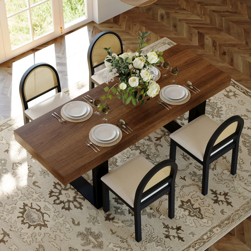 Ensemble de table de salle à manger avec table de salle à manger extensible rectangulaire et chaises rembourrées, Brun