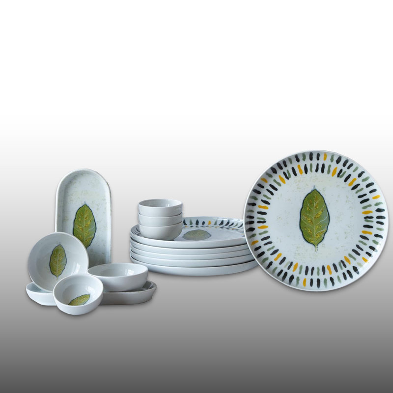 Ensemble de petit-déjeuner 14 pièces 100% porcelaine 14 feuilles