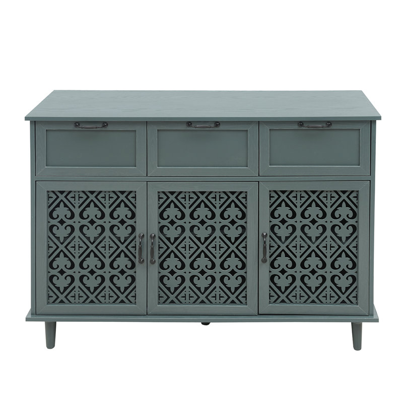 Vintage Carved Sideboard Cabinet with 3 Doors & Drawers, Farmhouse Decorative Storage Cabinet with Adjustable Shelves for Entryway, Living Room & Dining Room