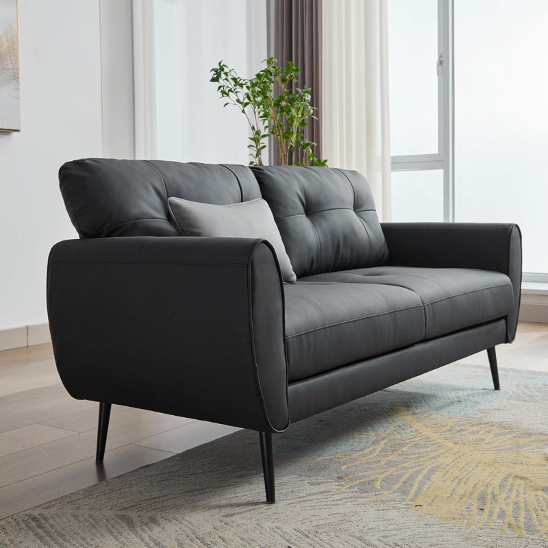 2 Seater Faux Leather Sofa, Black