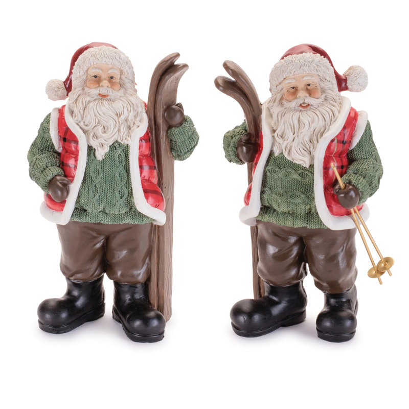 Figurines de père Noël avec skis (ensemble de 2)