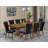 9-piece Dining Table Set includes a Kitchen Table and 8 Light Tan Linen Fabric Dining room Chairs with Button tufted Back - Antique Walnut Finish-581957977-593989775
