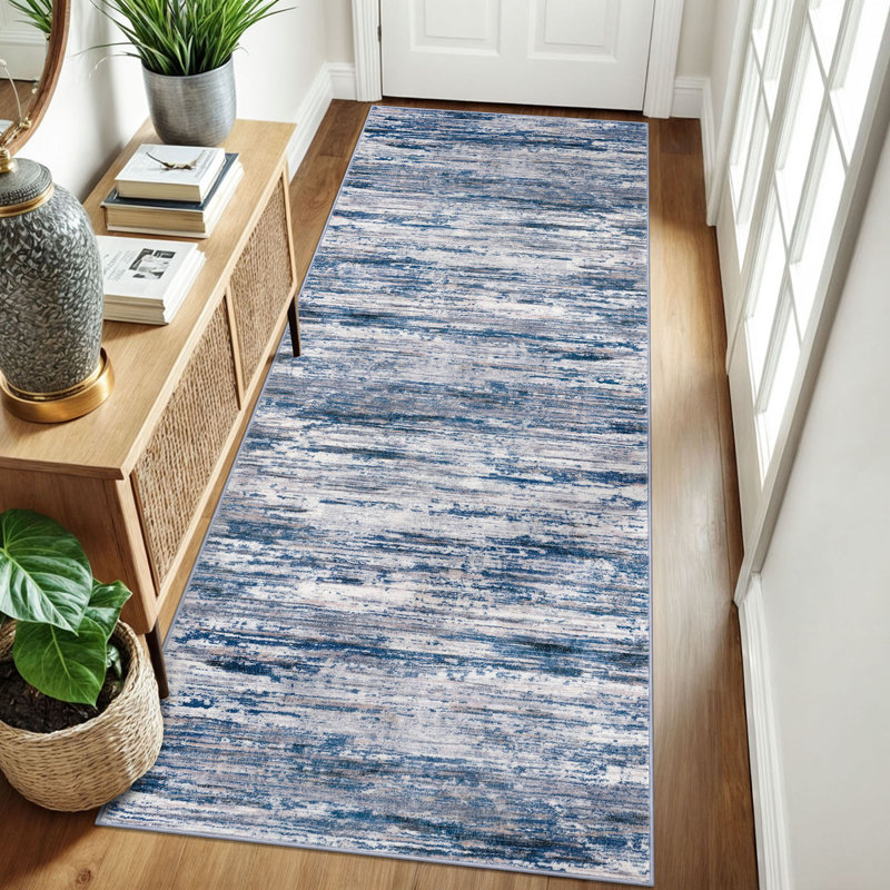 Tapis de couloir lavable 3 x 8 Modern Modern, Bleu marine / gris / neutre / multicolore, Tapis de couloir 3 pi x 8 pi