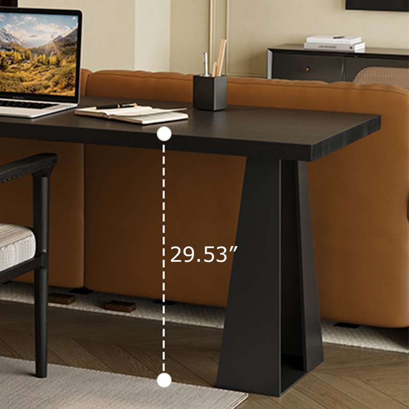 Bureau rectangulaire en bois massif noir, H 29,53 po x l 86,61 po x P 23,62 po