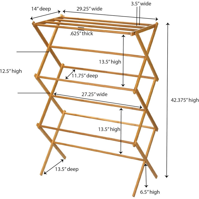 Bamboo Folding Clothes Drying Rack - Eco-Friendly With 11 Dowels