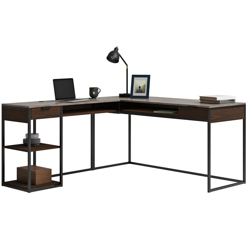 L-Shaped Desk, Brown Finish