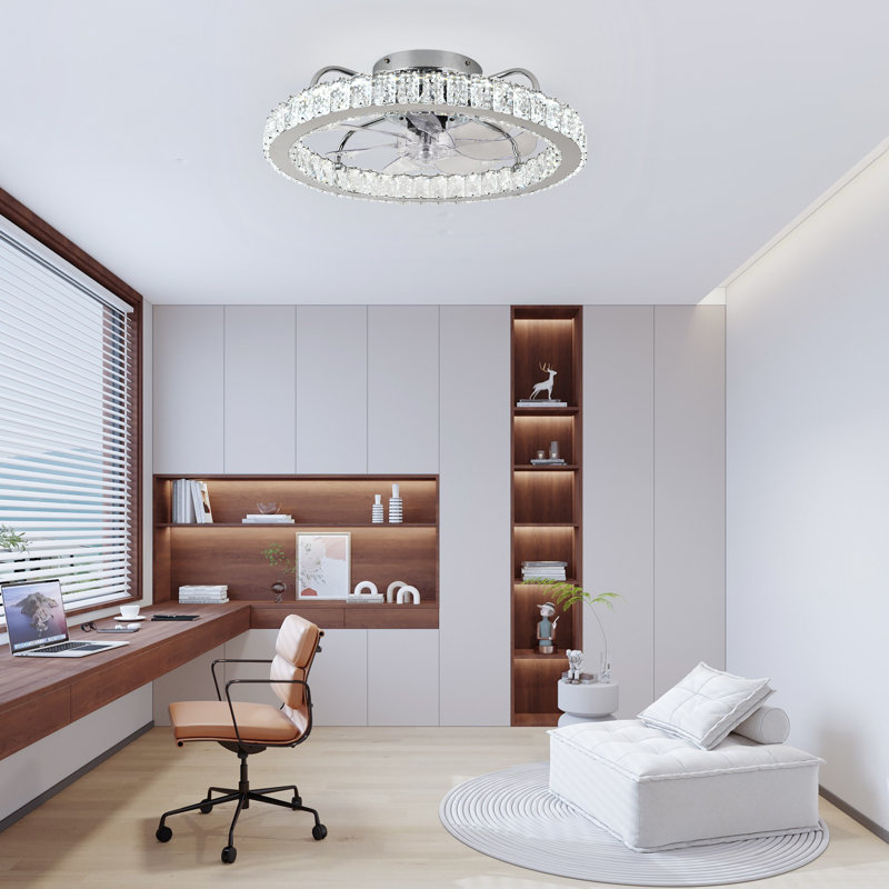 19.7'' Dimmable Crystal Ceiling Fan with LED Light and Remote Control and APP, Chrome