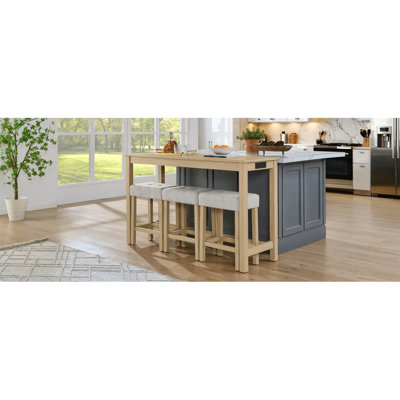 59 Inch Bar Table, Dining Table, Sofa Table With Power Outlet, 3 Upholstered Stools, 4 Piece Bar Table And Chair Set For Living Room, Dining Room, Kitchen