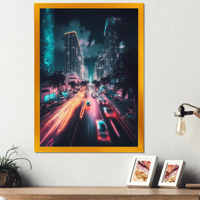 «Futuristic Miami Neon Art VI», art mural sur toile Cityscapes