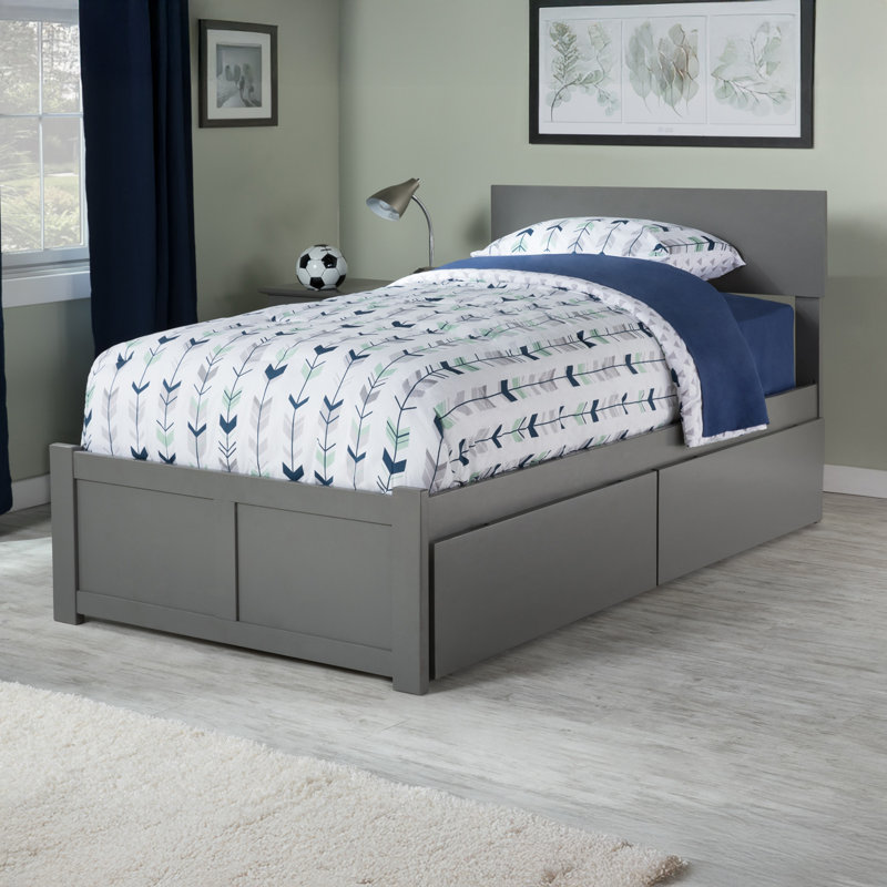 Daurice Solid Wood Platform Bed with Panel Footboard & Storage Drawers, Twin XL, Gray