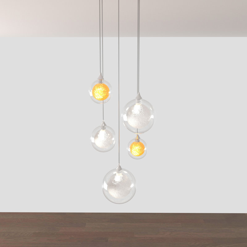 Luminaire suspendu sphère 5 lumières Reflection Twigs, H 60 po x l 12 po x P 12 po, Transparent / argent / miel, Blanc