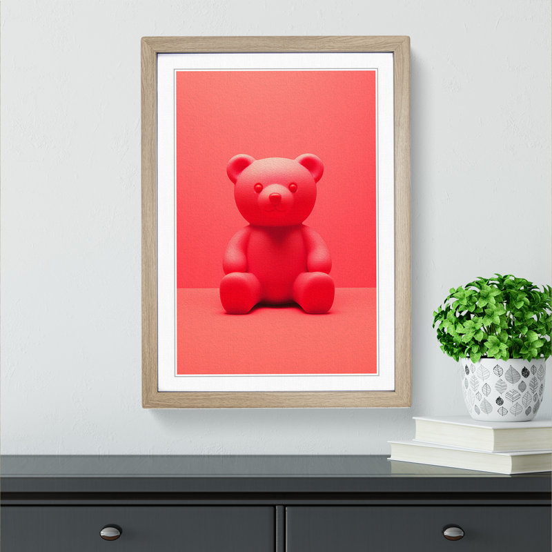 Teddy Bear Minimalism - Framed Print, Oak , 46cm H x 34cm W x 2cm D