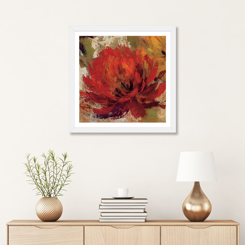 Fiery Dahlias II par Silvia Vassileva - reproduction d'art, H 16 po x l 16 po x p 1 po, Encadré par un papier blanc