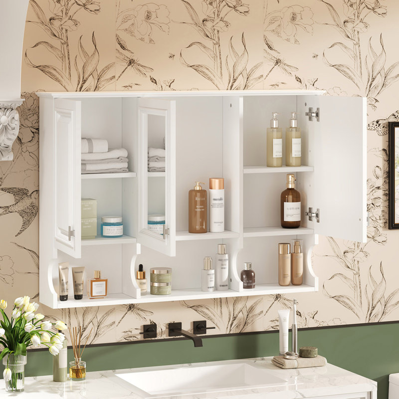 Armoire à pharmacie à miroir 41 pouces avec tablettes ouvertes, Blanc, 41"