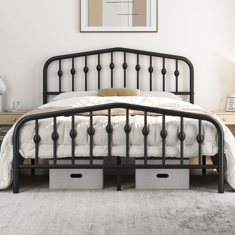 Metal Bed with Arched Headboard and Footboard, Kingsize (5'), Black