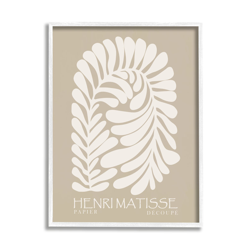 «Neutral Tones Botanical Leaf Motif Matisse Text» par Ros Ruseva - impression, L 11 po x H 11 po