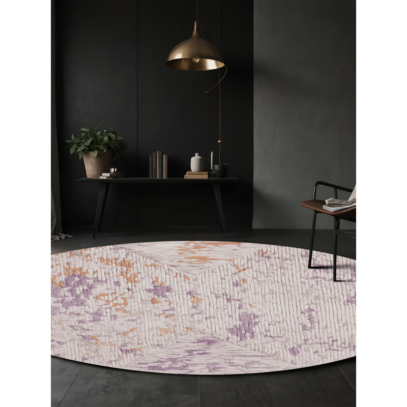 Machine Washable Gray Area Rug, Round 3'