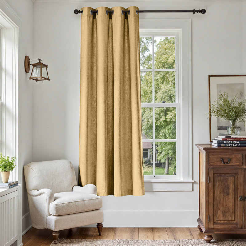 Grommet Room Darkening Linen Textured Curtain, Mustard Yellow, 50" W x 72" L