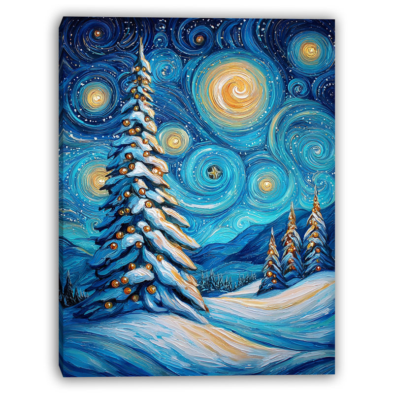 «Glowing Pines under Winter Sky», art mural sur toile tendue, H 48 po x l 36 po