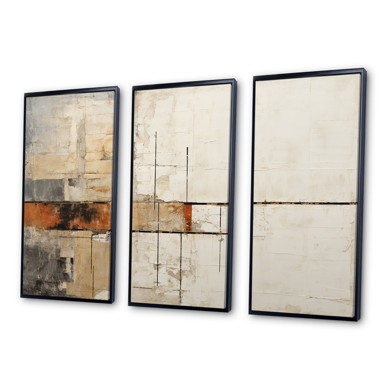 «Abstract Beige Brown Road Collage III», ensemble d'art mural abstrait, Cadre flottant noir, H 40 po x l 60 po x P 1 po