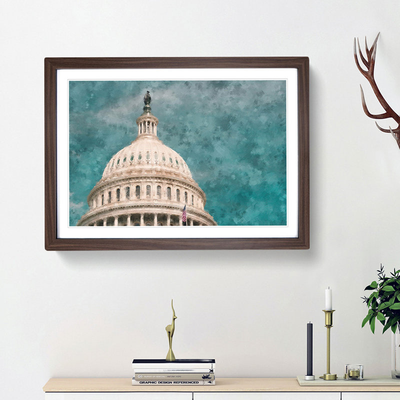 Capitol Hill White House - Picture Frame Graphic Art Print, 62cm H x 87cm W x 2cm D, Walnut Framed