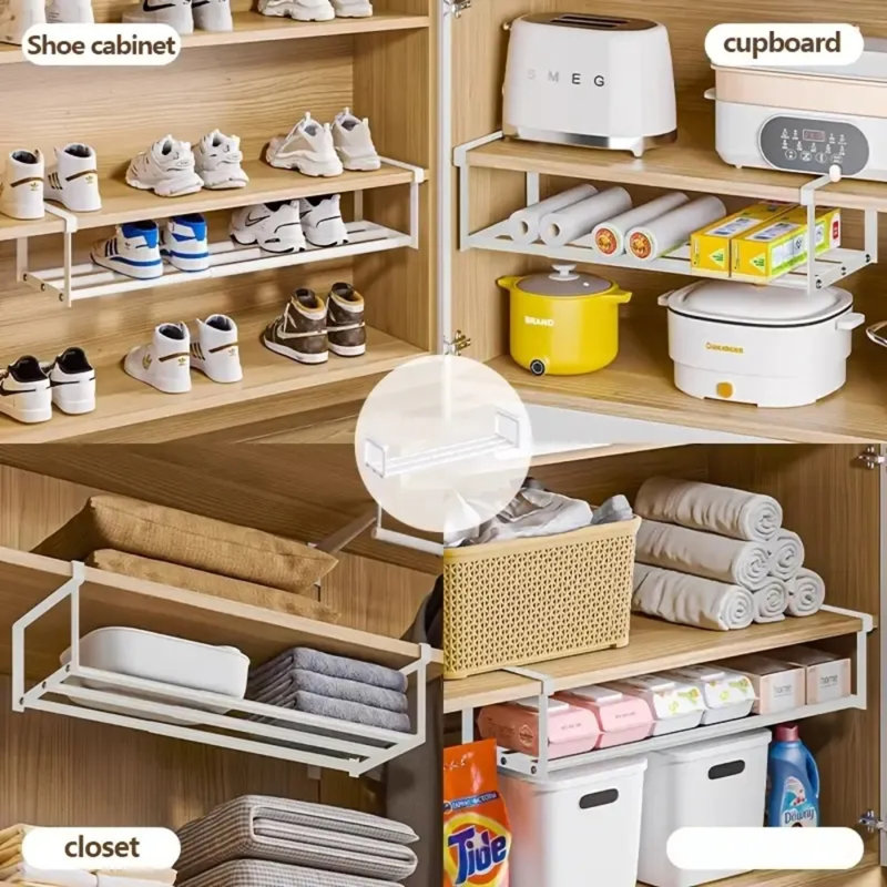 Adjustable Expandable Stackable Iron Shoe Rack - Space-saving Hanging Shoe Organizer For Shoe Cabinet, Wardrobe, Bathroom Sink & Bottom Basket - Fits Flats, Heels, Sneakers