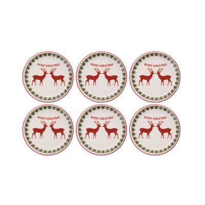 Elegant Christmas Dessert Plate Set (6 Pieces), 100% Ceramic, 7.6 x 7.6 x 0.8 inches | Dishwasher & Microwave Safe | Perfect for Holiday Celebrations, Festive Gatherings & Seasonal Entertaining